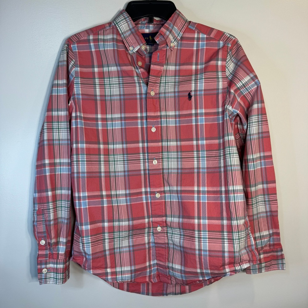Ralph Lauren Button Down Shirt Boys LG‎ 14/16 Long Sleeve Pink Preppy Classic